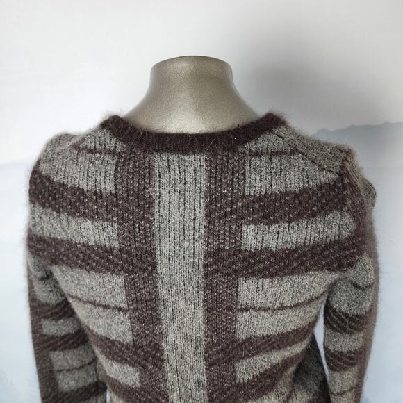 Ann Taylor Rabbit Hair Alpaca Wool Striped Crew Neck Sweater | Women's Medium - Picture 8 of 13